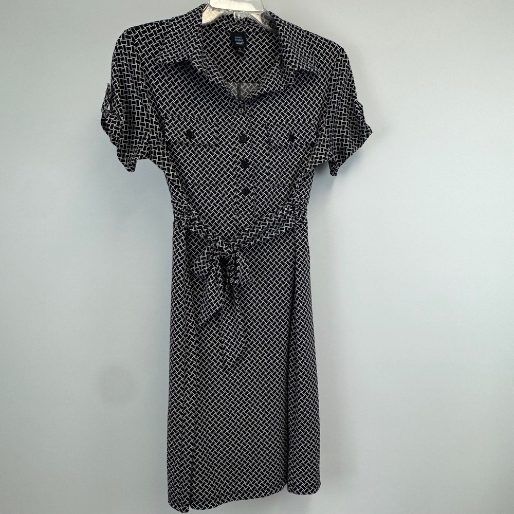 Saint Tropez West Womens Geometric Print Button Front Belted Shirt Dress Size 8